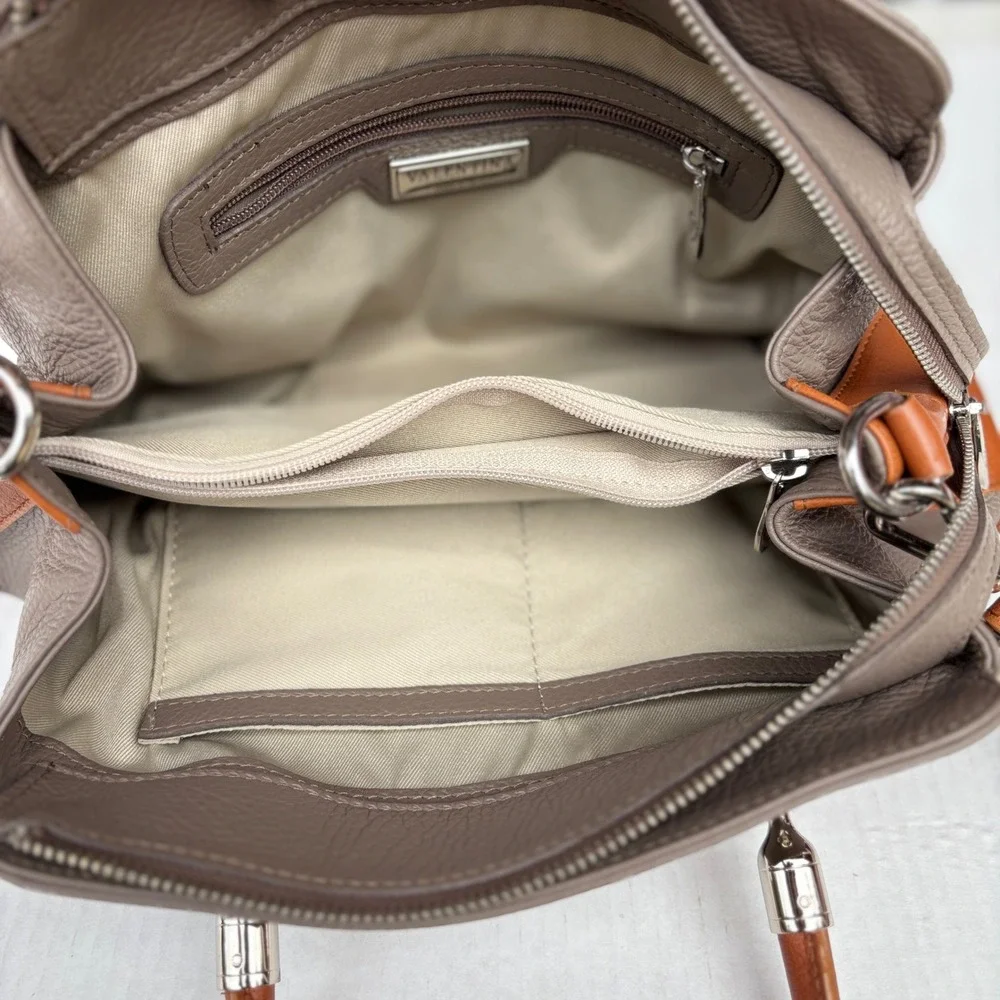 Valentina Italy Pebbled Leather Satchel Bag Taupe Cognac Brown sil Hardware NWOT